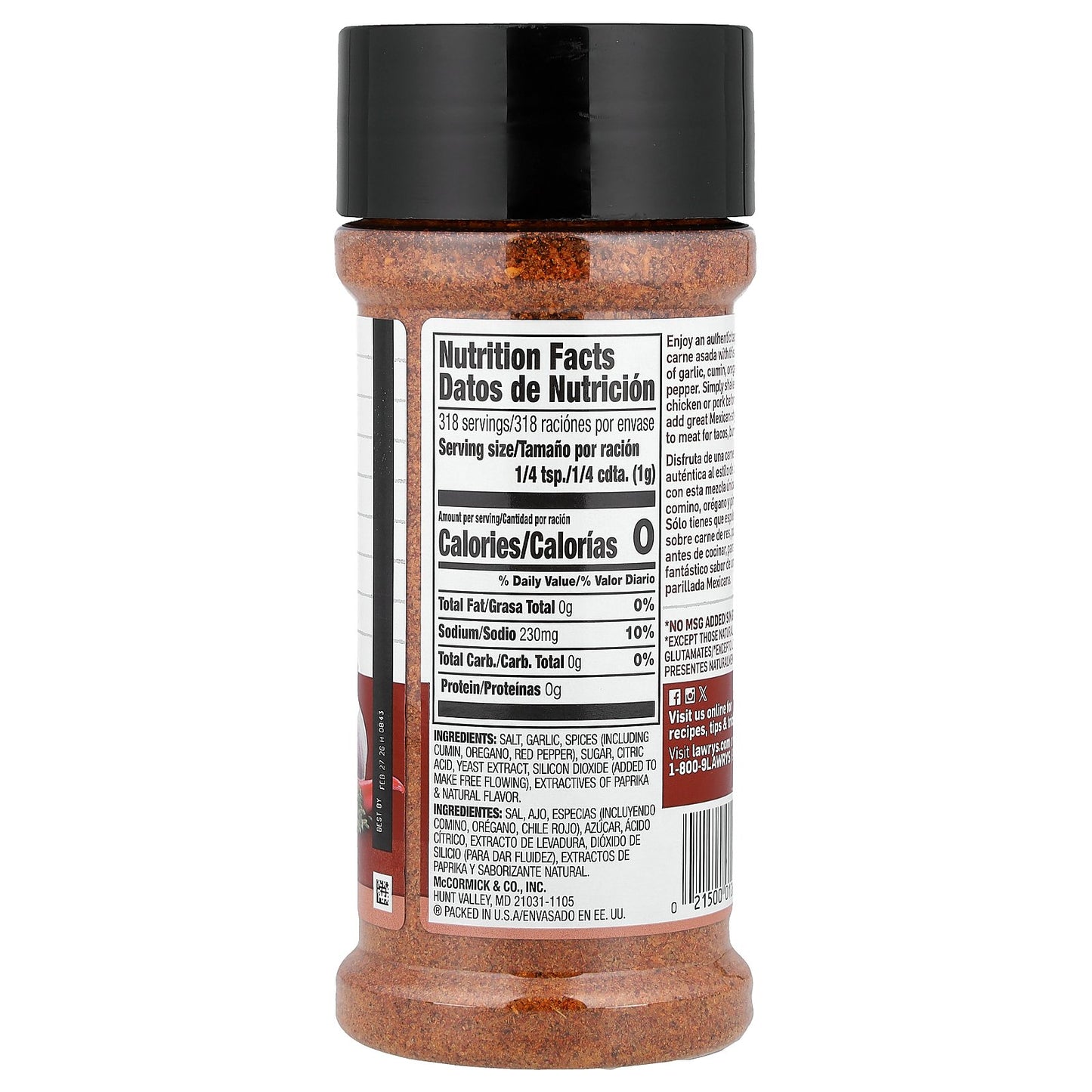 Lawry's, Carne Asada Seasoning, 11.25 oz (318 g)