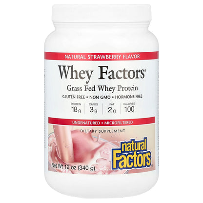 Natural Factors, Whey Factors, Grass Fed Whey Protein, Natural Strawberry, 12 oz (340 g)