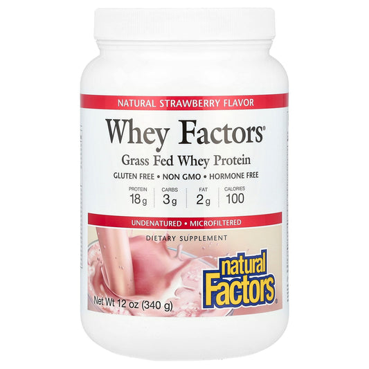 Natural Factors, Whey Factors, Grass Fed Whey Protein, Natural Strawberry, 12 oz (340 g)