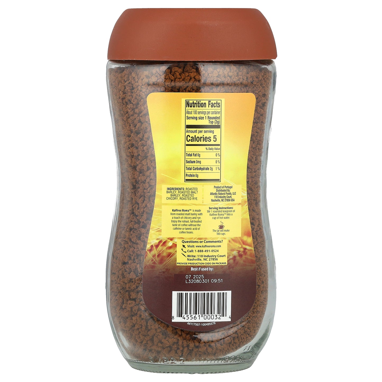 Kaffree Roma, Roasted Grain Beverage, Caffeine Free, 7 oz (200 g)