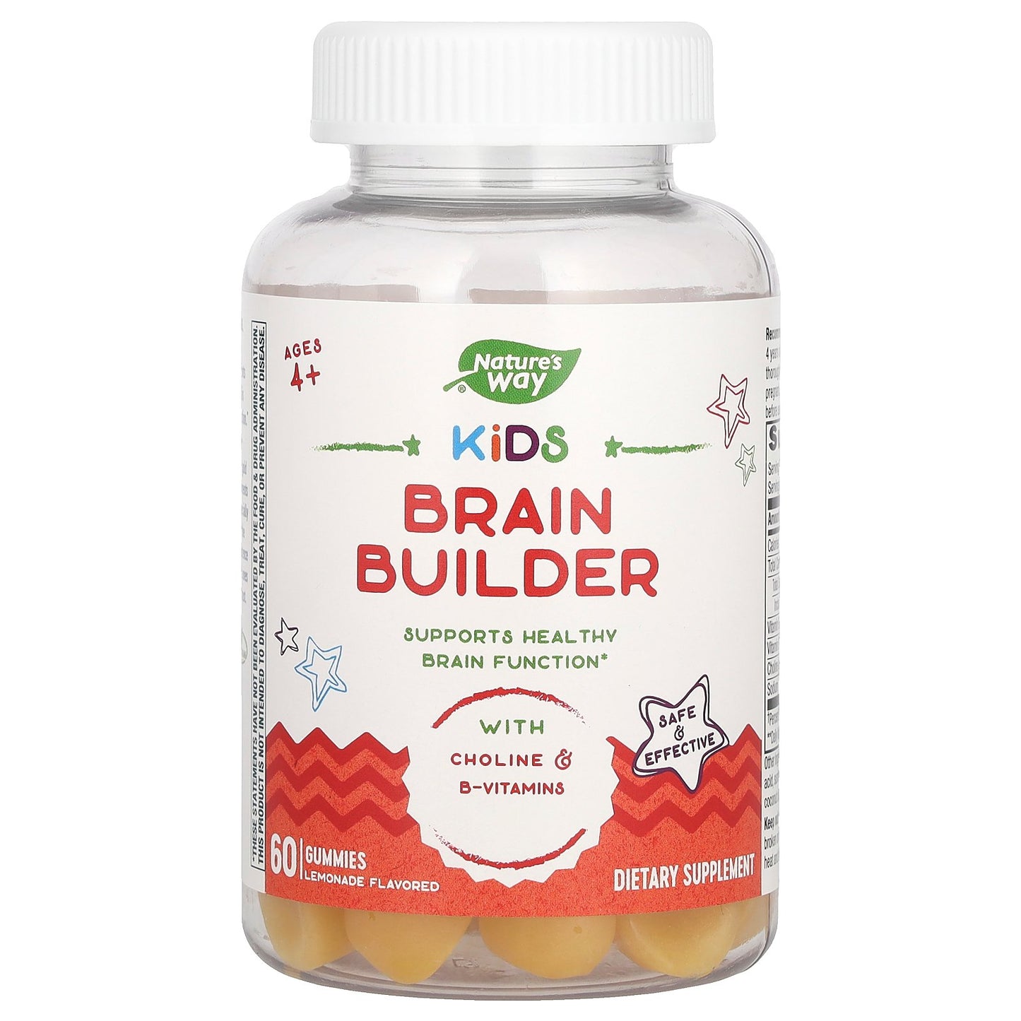 Nature's Way, Kids Brain Builder Gummies, Ages 4+, Lemonade, 60 Gummies