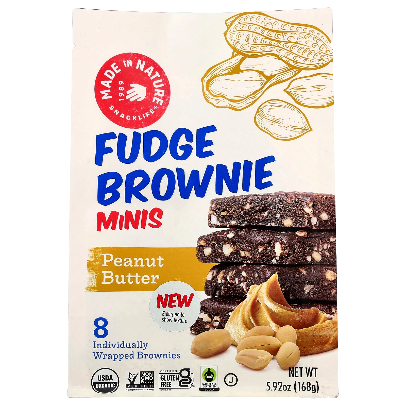 Made in Nature, Fudge Brownie Minis, Peanut Butter, 8 Individually Wrapped Brownies, 5.92 oz (168 g)