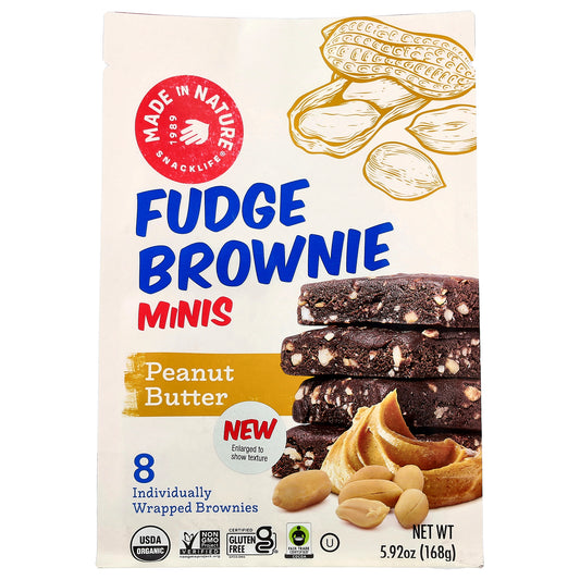 Made in Nature, Fudge Brownie Minis, Peanut Butter, 8 Individually Wrapped Brownies, 5.92 oz (168 g)