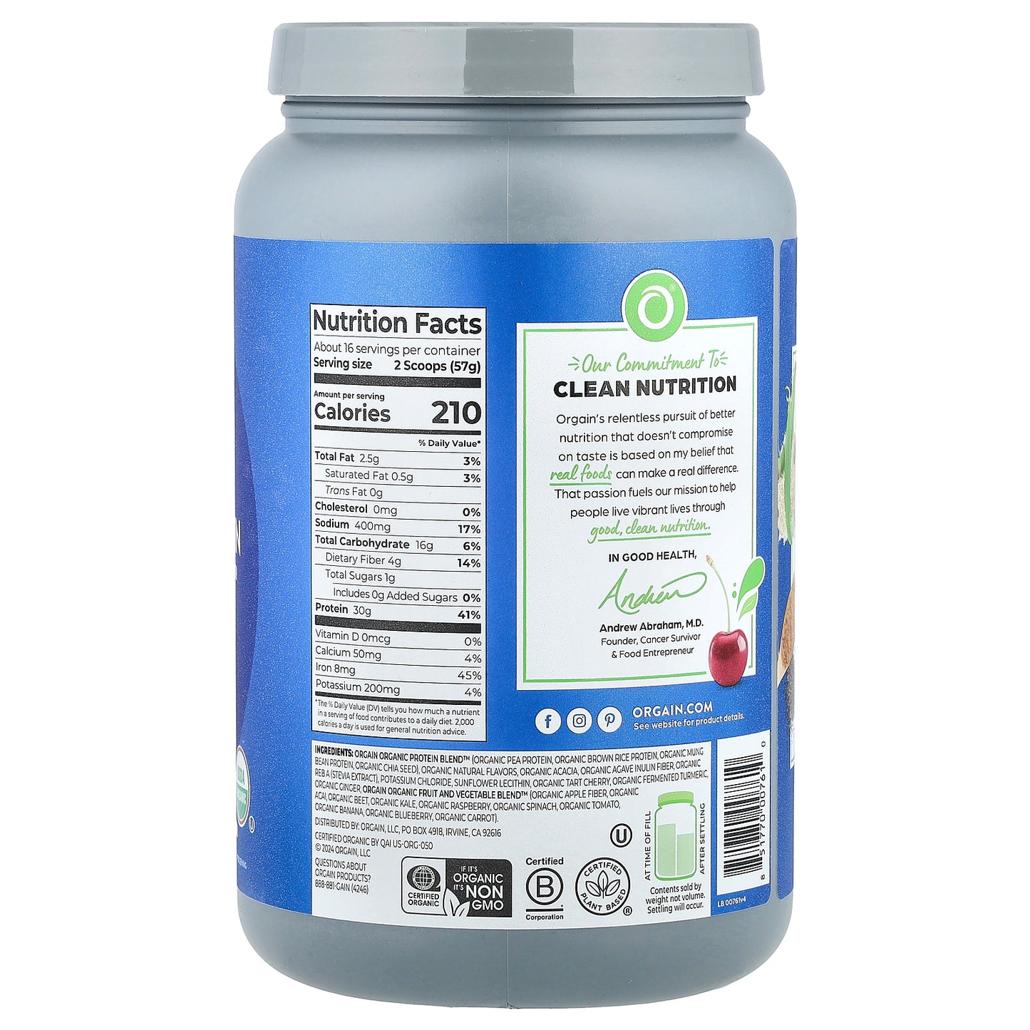 Orgain, Complete Plant Protein Powder, Vanilla, 2.01 lb (912 g)