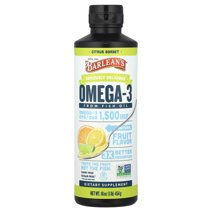 Barlean's, Omega-3 Fish Oil, Citrus Sorbet, 1,500 mg, 16 oz (454 g)