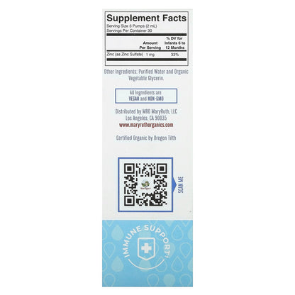 MaryRuth's, Organic Infants Ionic Zinc, Liquid Drops, 6-12 Months, Unflavored, 2 fl oz (60 ml)