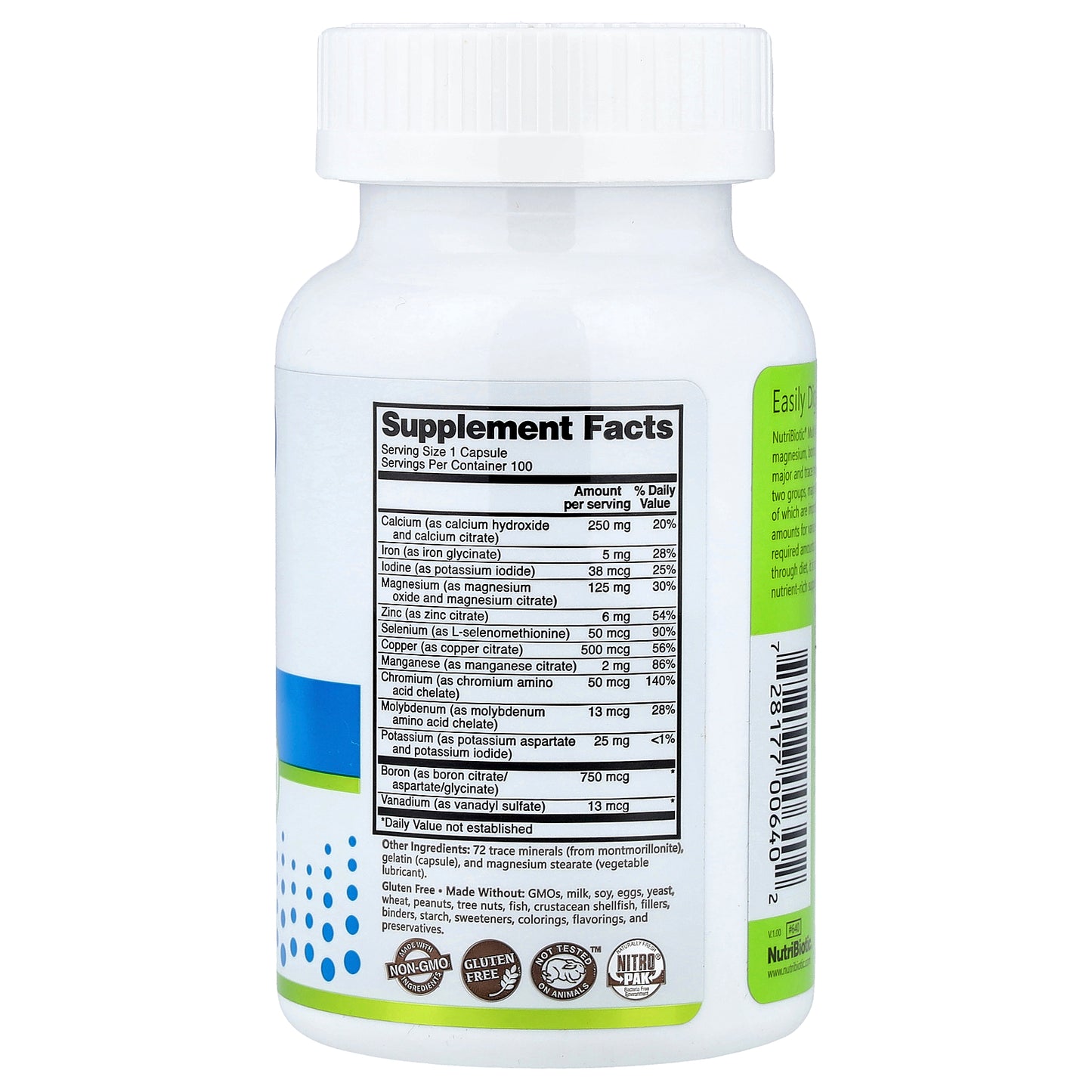 NutriBiotic, Essentials, Multi Mineral, 100 Gluten Free Capsules