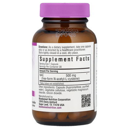 Bluebonnet Nutrition, NAC, 500 mg, 30 Vegetable Capsule