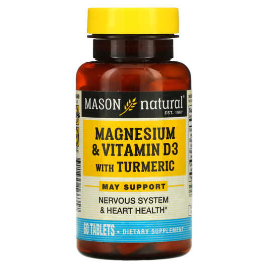 Mason Natural, Magnesium & Vitamin D3 with Turmeric, 60 Tablets