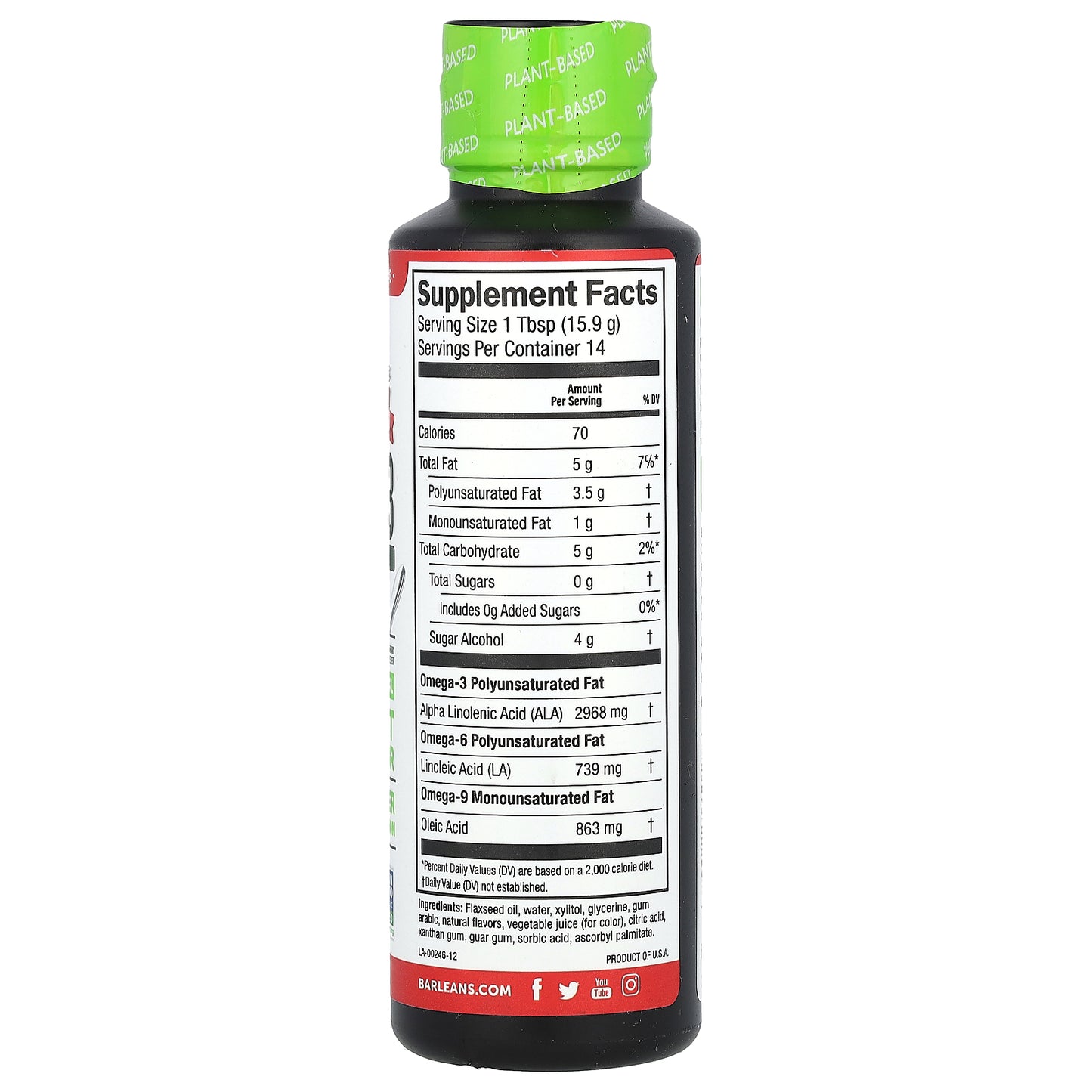 Barlean's, Seriously Delicious®, Plant Based Omega-3 from Flax Oil, Strawberry Banana Smoothie, 2,968 mg, 8 oz (227 g)