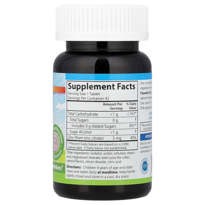 Carlson, Kid's Chewable Zinc, Natural Mixed Berry, 5 mg, 42 Tablets