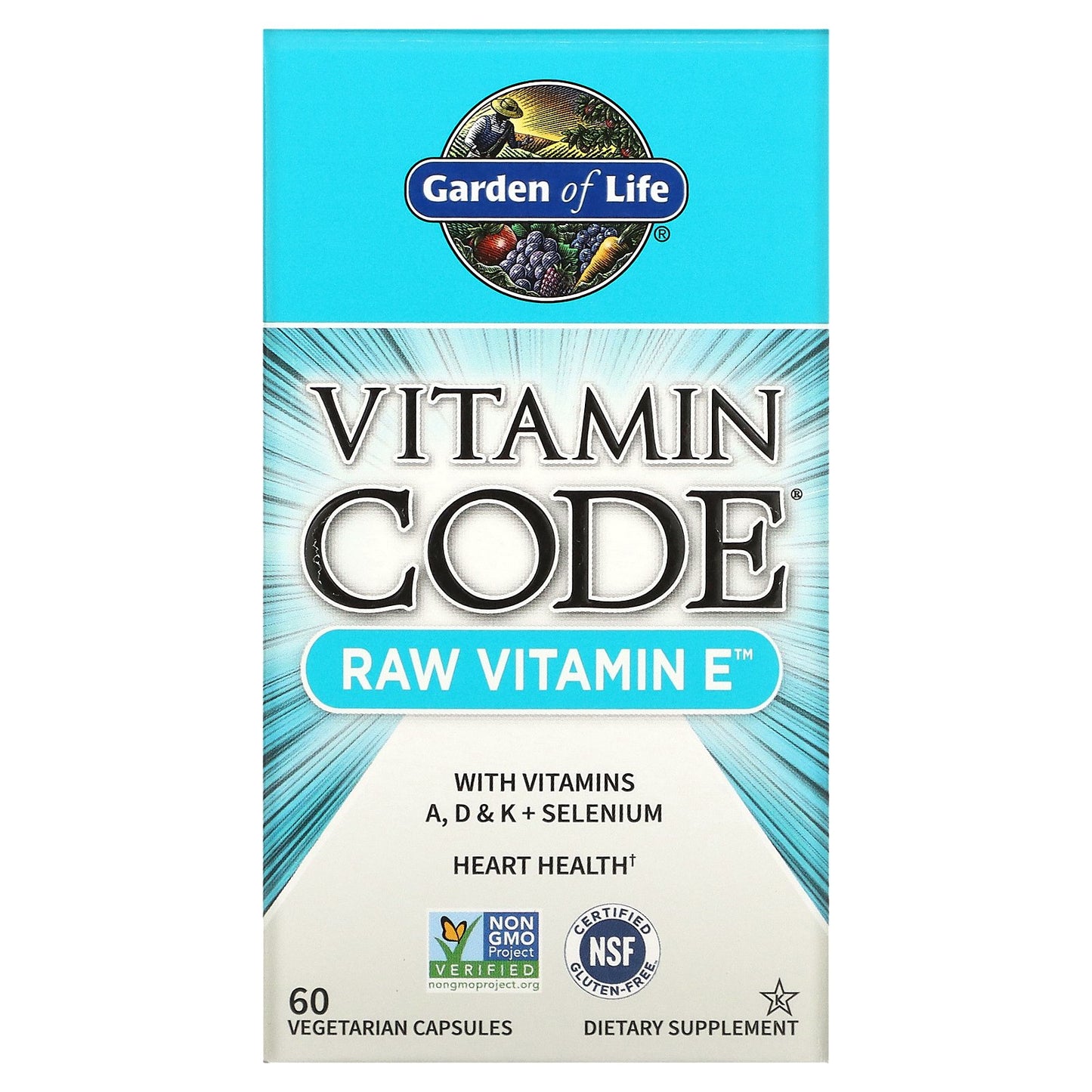 Garden of Life, Vitamin Code, RAW Vitamin E, 60 Vegetarian Capsules