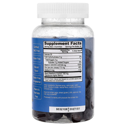 Doctor's Finest, Standardized Elderberry, Vitamin C & Zinc, Berry, 90 Gummies