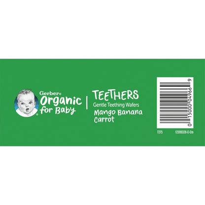 Gerber, Organic for Baby, Gentle Teething Wafers, 7+ Months, Mango Banana Carrot, 12 Individually Wrapped 2-Packs, 2 Wafers Each