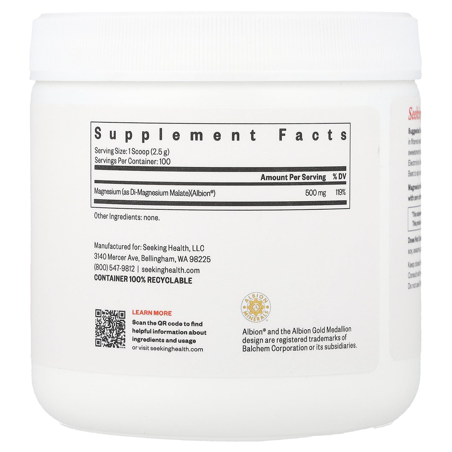 Seeking Health, Magnesium Malate Powder, 500 mg, 8.82 oz (250 g)