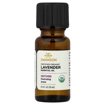 Swanson, Certified Organic Essential Oil, Lavender, 0.5 fl oz (15 ml)