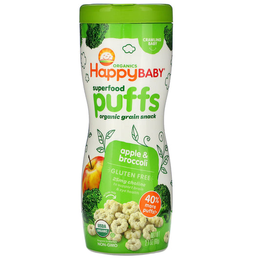 Happy Family Organics, Superfood Puffs, Organic Grain Snack, Apple & Broccoli, 2.1 oz (60 g)