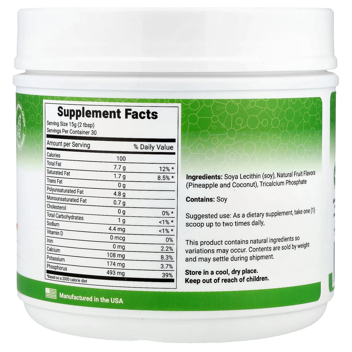 Lewis Labs, Lecithin Granules, Natural Coconut and Pineapple, 16 oz (454 g)