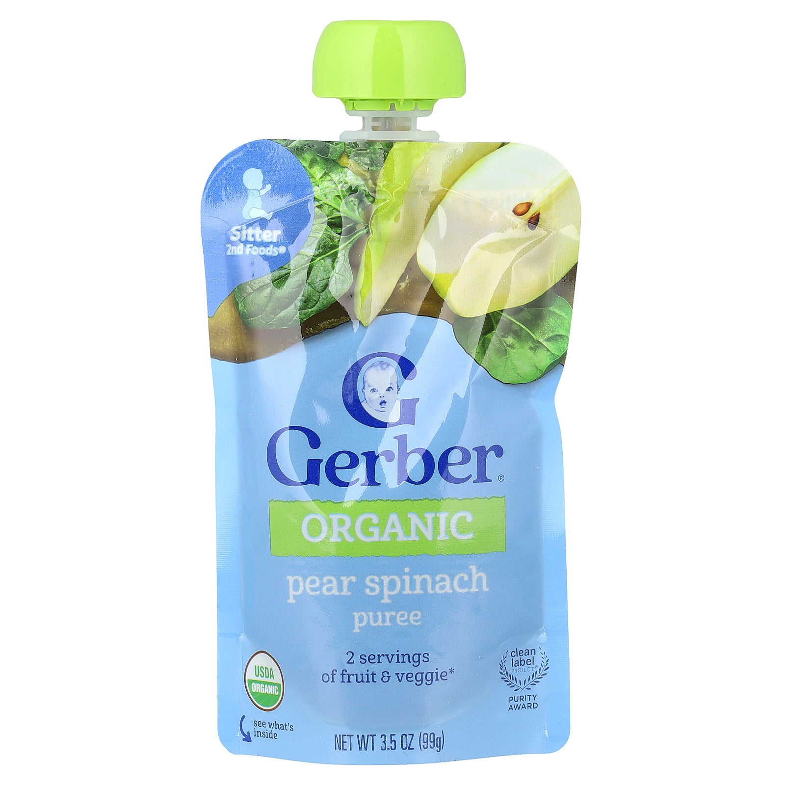 Gerber, Organic Puree, 2nd Foods®, Pear Spinach, 3.5 oz (99 g)