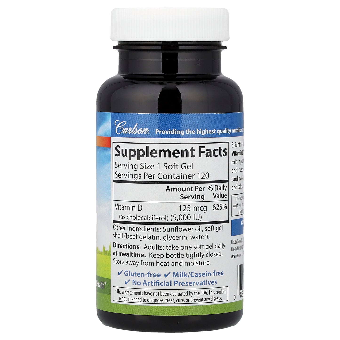 Carlson, Vitamin D3, 125 mg (5,000 IU), 120 Soft Gels