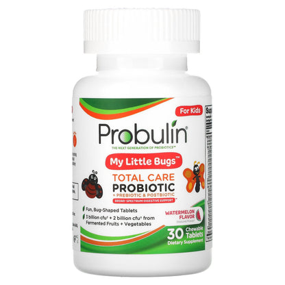 Probulin, For Kids, My Little Bugs, Total Care Probiotic + Prebiotic & Postbiotic, Watermelon, 30 Chewable Tablets