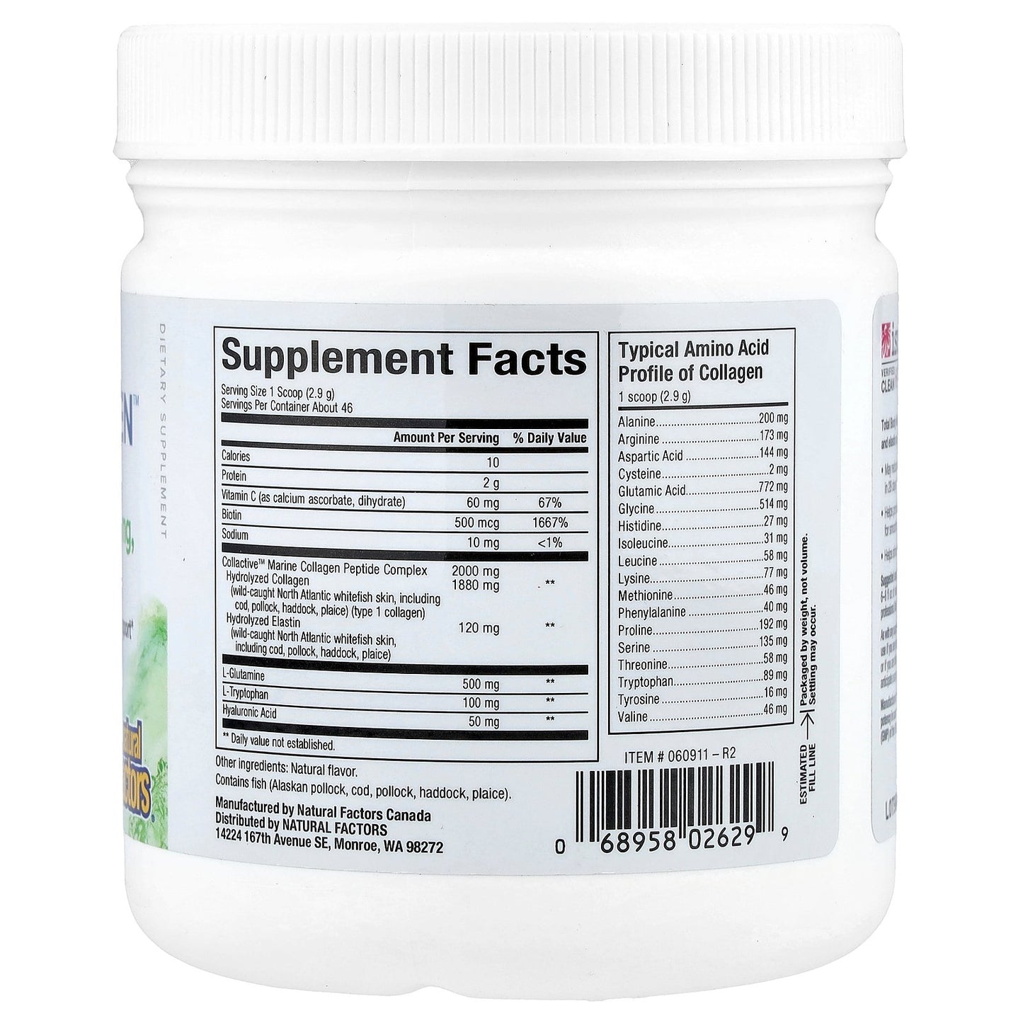 Natural Factors, Total Body Marine Collagen™, Bioactive Peptides, Unflavored, 4.8 oz (135 g)