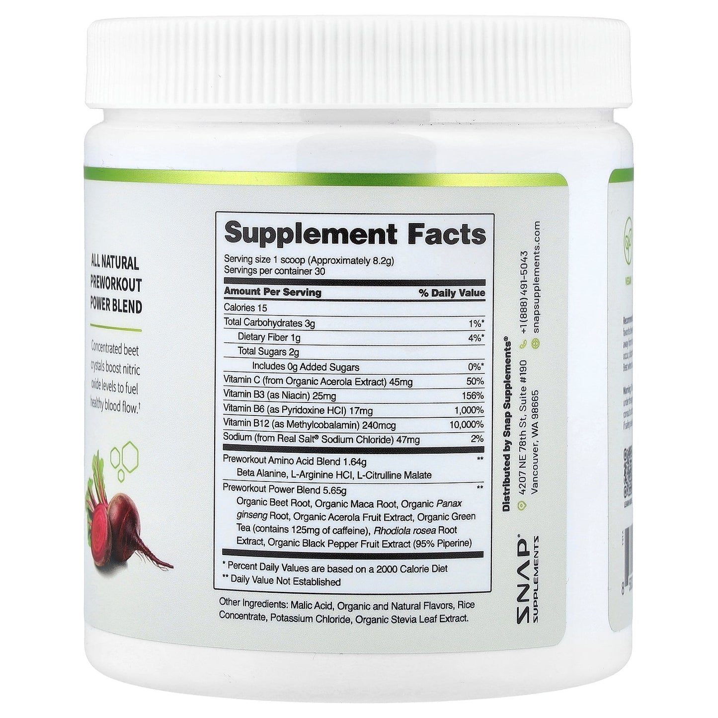 Snap Supplements, Pre Workout, Mixed Berry, 8.8 oz (250 g)