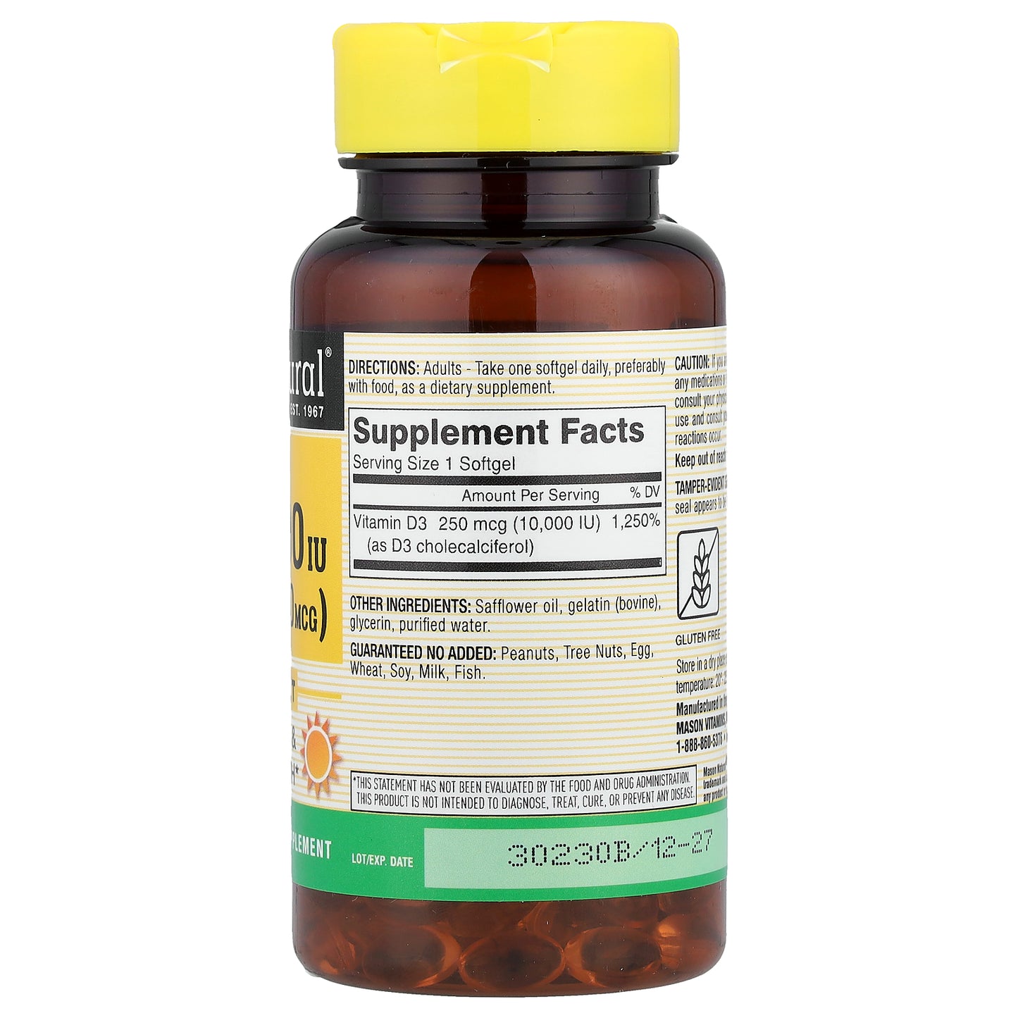 Mason Natural, Vitamin D3, 250 mcg (10,000 IU), 60 Softgels