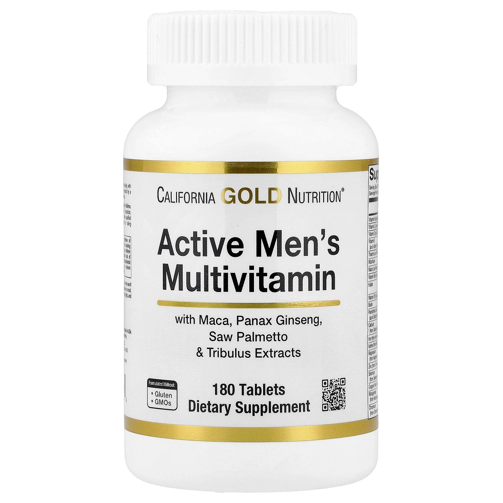 California Gold Nutrition, Active Men's Multivitamin with Panax Ginseng Extract, Maca, Saw Palmetto, and Tribulus, 180 Tablets