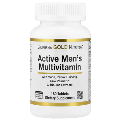 California Gold Nutrition, Active Men's Multivitamin with Panax Ginseng Extract, Maca, Saw Palmetto, and Tribulus, 180 Tablets