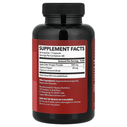 Havasu Nutrition, Apple Cider Vinegar + Cayenne Pepper , 60 Capsules