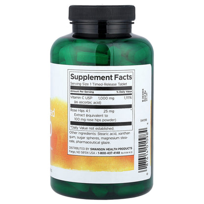 Swanson, Vitamin C-1000 with Rose Hips, Timed-Released, 1,000 mg, 250 Tablets