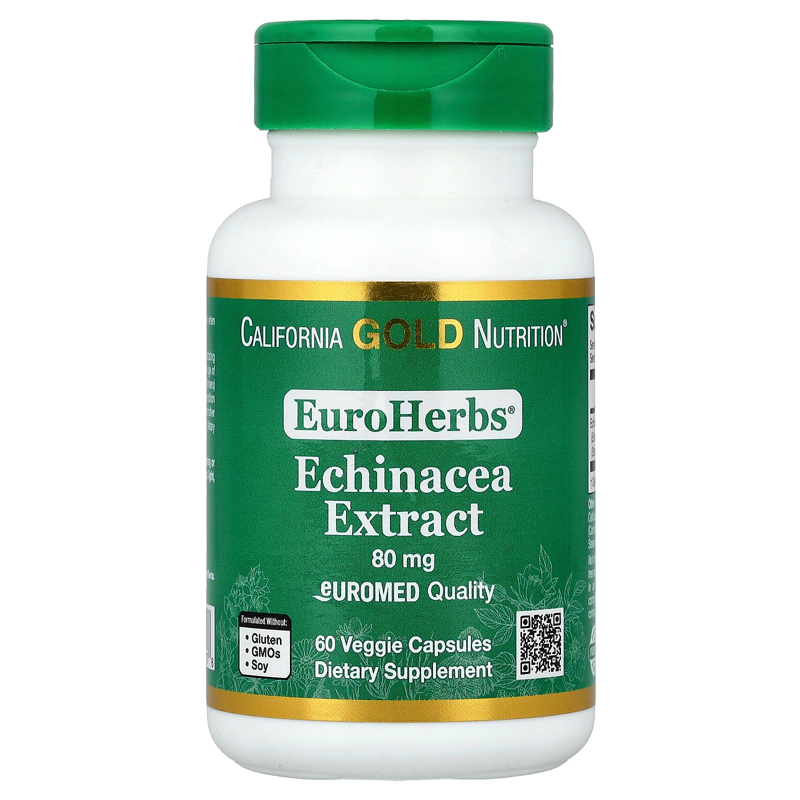 California Gold Nutrition, EuroHerbs™, Echinacea Herb Extract, Euromed Quality, 80 mg, 60 Veggie Capsules
