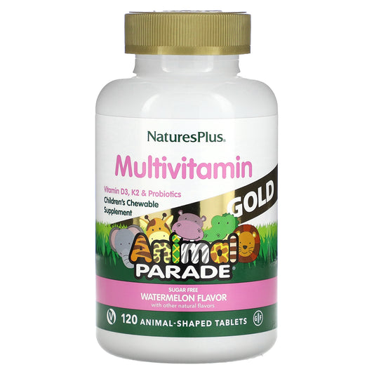 NaturesPlus, Animal Parade Gold, Children's Chewable Multivitamin Supplement, Watermelon, 120 Animal-Shaped Tablets