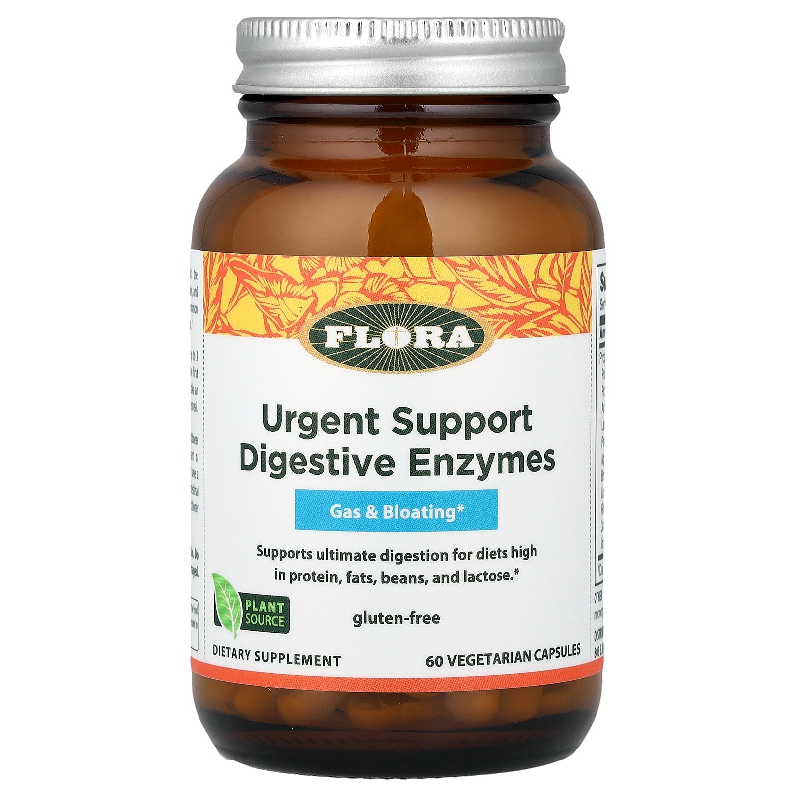 Flora, Urgent Support Digestive Enzymes, 60 Vegetarian Capsules