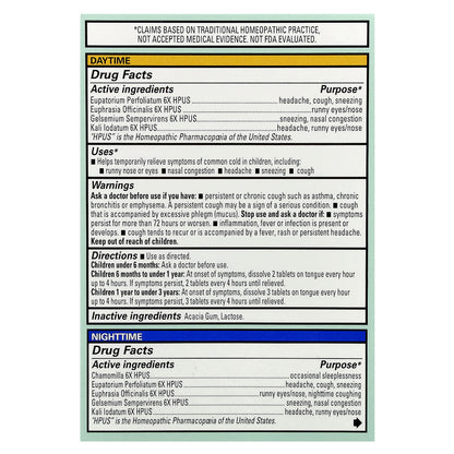 Hyland's Naturals, Baby, Tiny Cold Tablets Combo Pack, Daytime/Nighttime, 6+ Months, 2 Bottles, 125 Quick-Dissolving Tablets Each