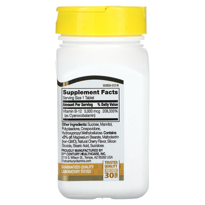 21st Century, Vitamin B-12, Cherry, 5,000 mcg, 110 Sublingual Tablets