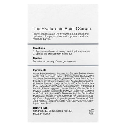 CosRx, The Hyaluronic Acid 3 Serum, 0.67 fl oz(20 ml)