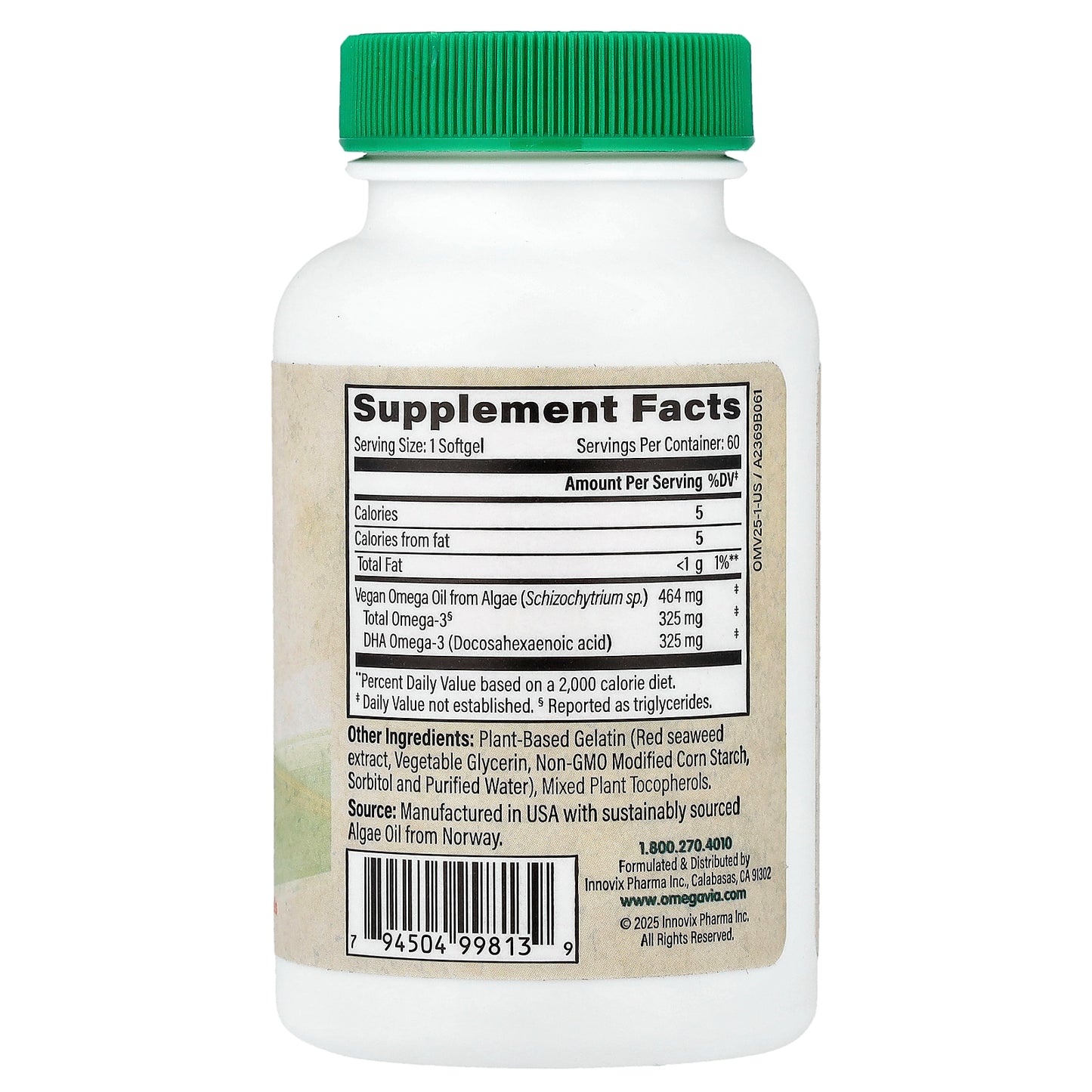 OmegaVia, Vegan Omega-3, 60 Softgels