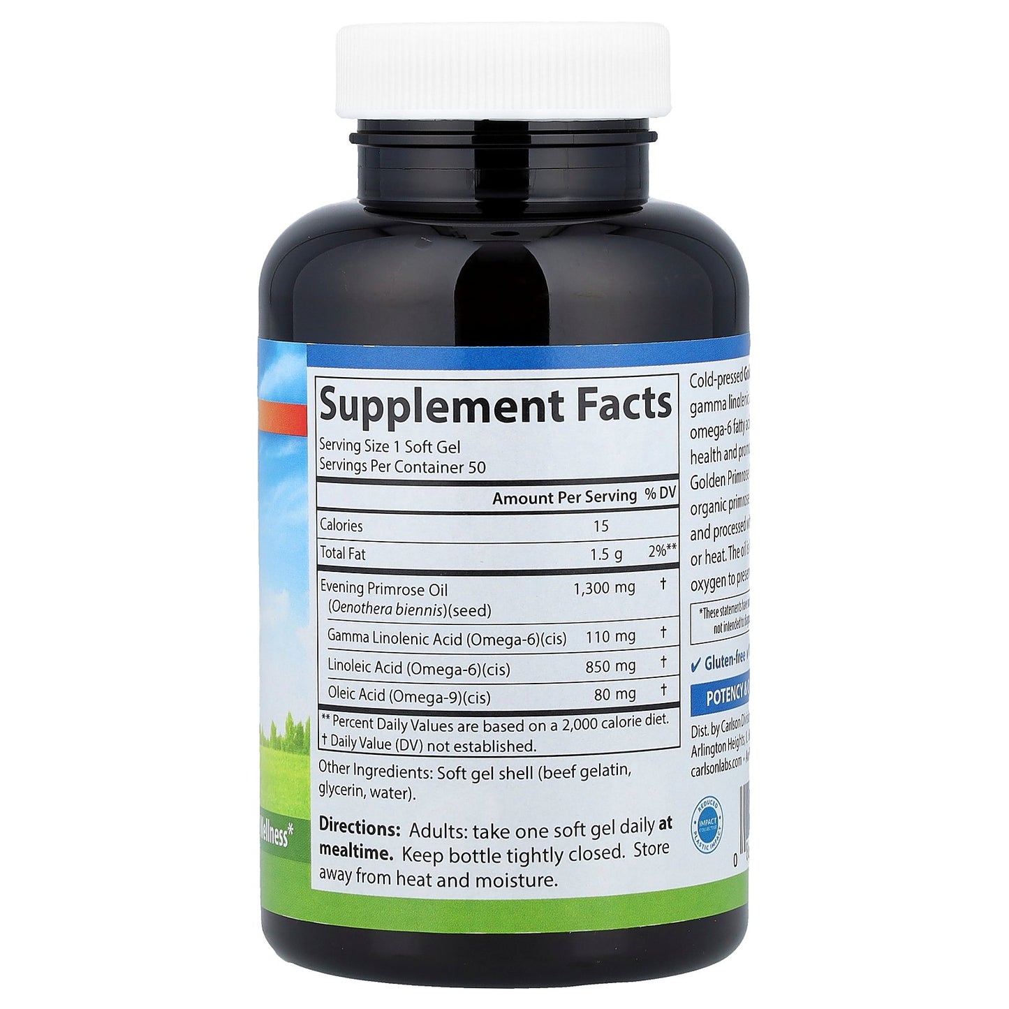 Carlson, Cold-Pressed Golden Primrose, 50 Soft Gels