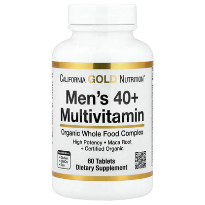 California Gold Nutrition, Organic Whole Food Men's 40+ Multivitamin with Organic Amla Extract, Organic Sunflower Extract, Organic Moringa Extract, and Organic Shiitake Extract , 60 Tablets