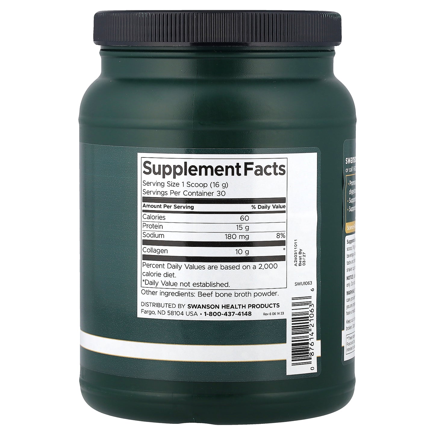 Swanson, Real Food Bone Broth Collagen, Natural, 16.9 oz (480 g)