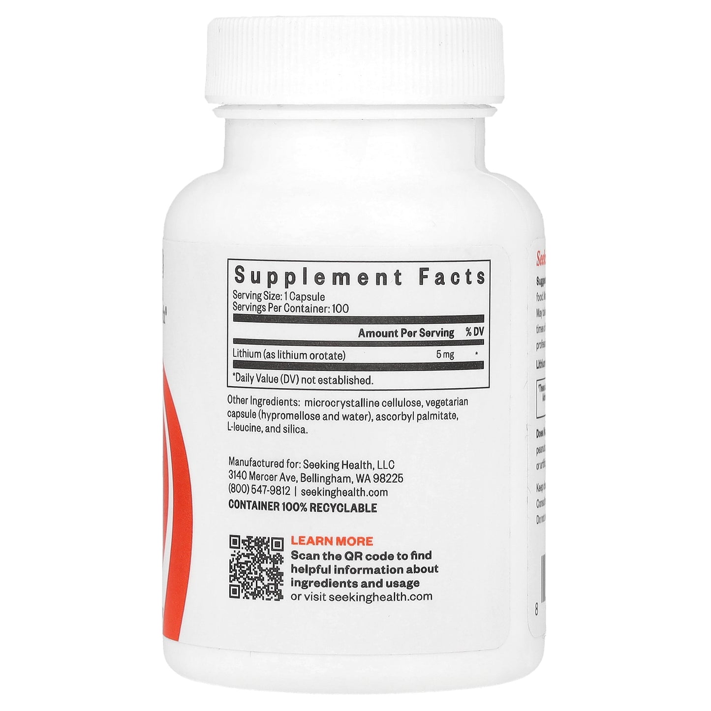Seeking Health, Lithium Orotate, 5 mg, 100 Vegetarian Capsules