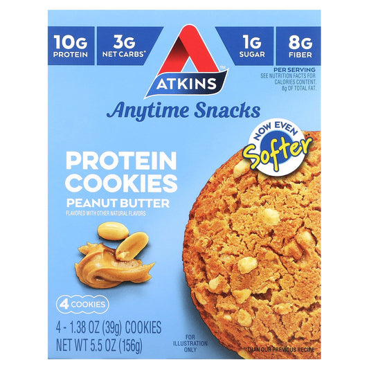 Atkins, Anytime Snacks, Protein Cookies, Peanut Butter, 4 Cookies, 1.38 oz (39 g) Each