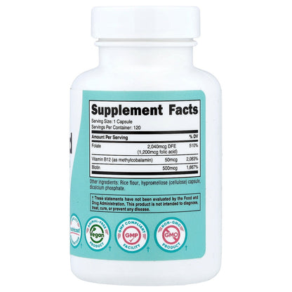 Nutricost, Women, Folic Acid with Biotin & Vitamin B12, 120 Capsules