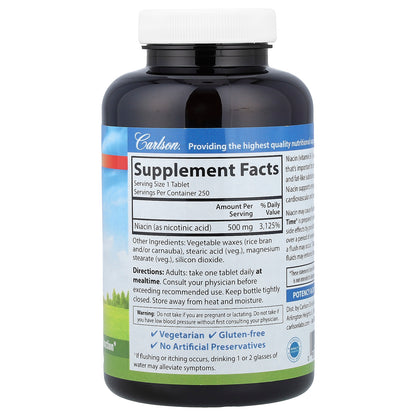 Carlson, Niacin-Time®, 500 mg, 250 Vegetarian Tablets