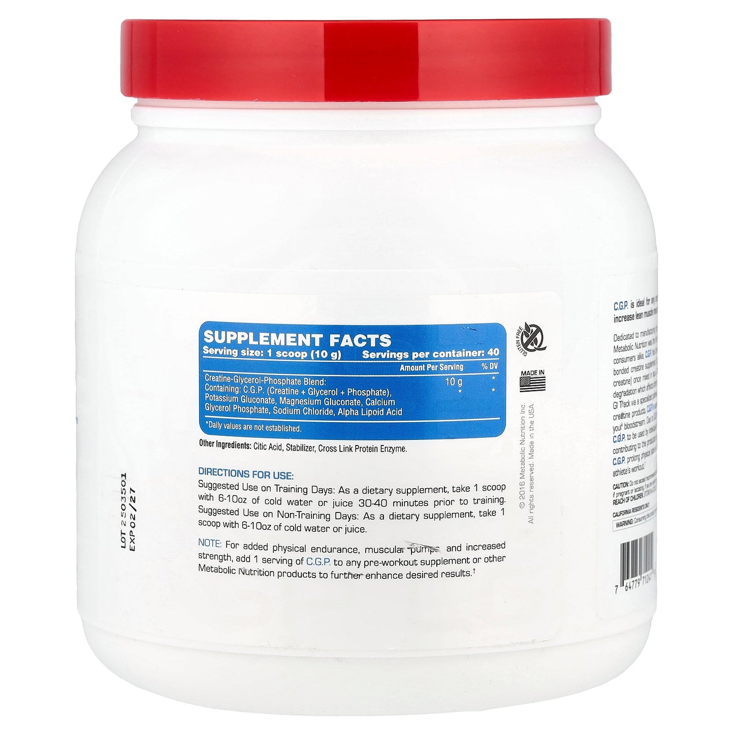 Metabolic Nutrition, C.G.P.®, Unflavored, 400 g