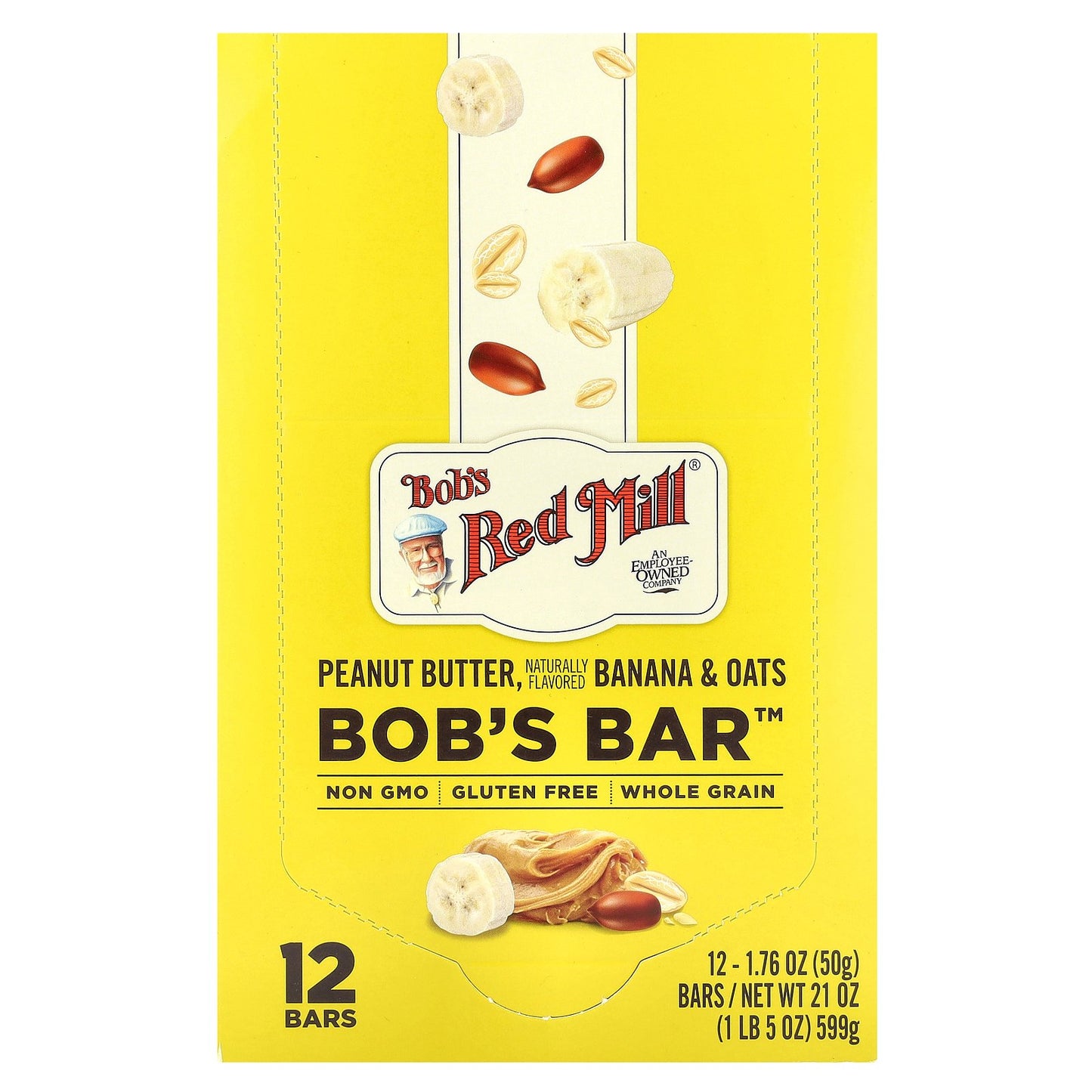 Bob's Red Mill, Bob's Bar™, Peanut Butter, Banana & Oats, 12 Bars, 1.76 oz (50 g) Each