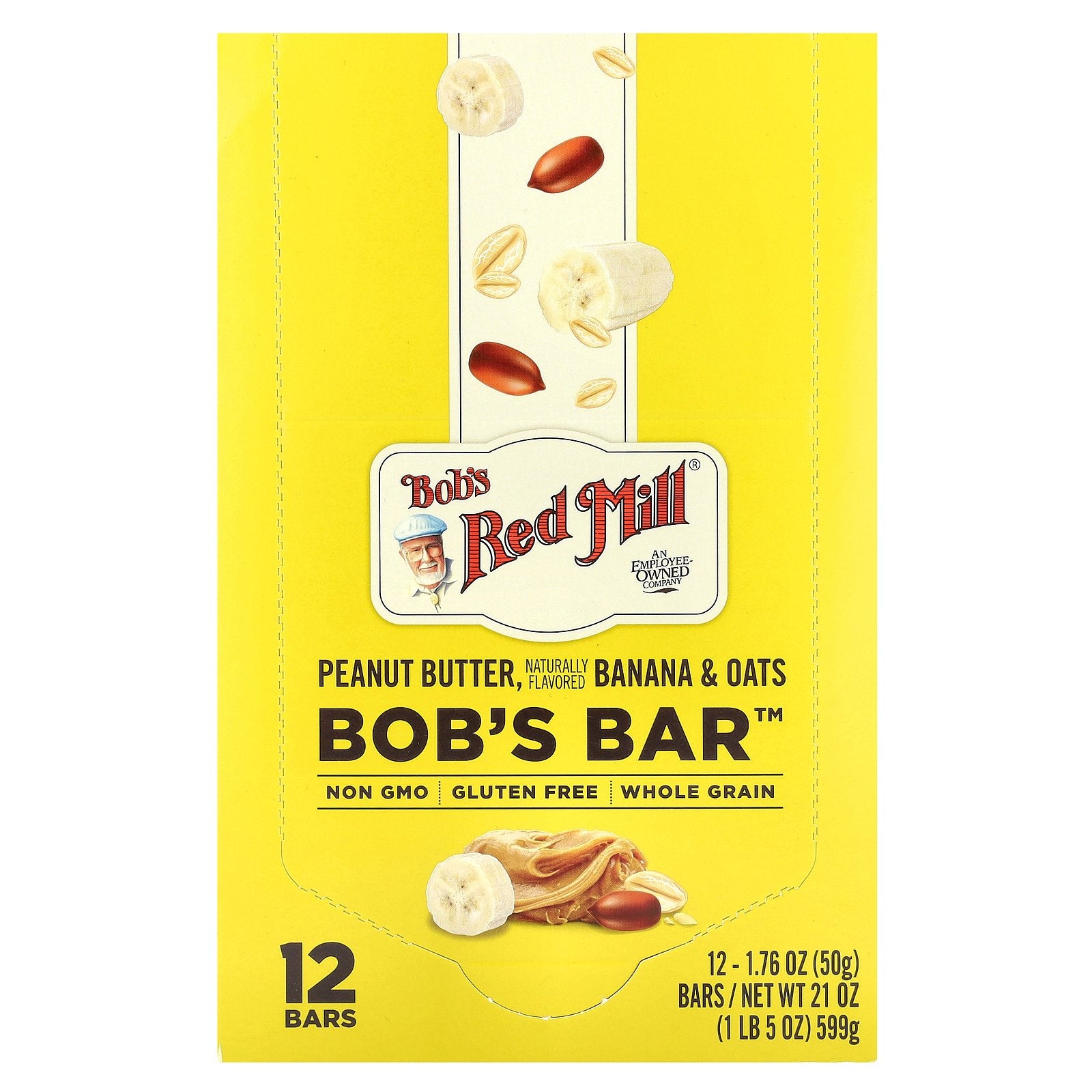 Bob's Red Mill, Bob's Bar™, Peanut Butter, Banana & Oats, 12 Bars, 1.76 oz (50 g) Each