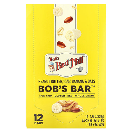 Bob's Red Mill, Bob's Bar™, Peanut Butter, Banana & Oats, 12 Bars, 1.76 oz (50 g) Each